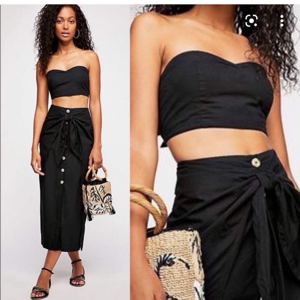 Free People Black Button front Maxi Skirt